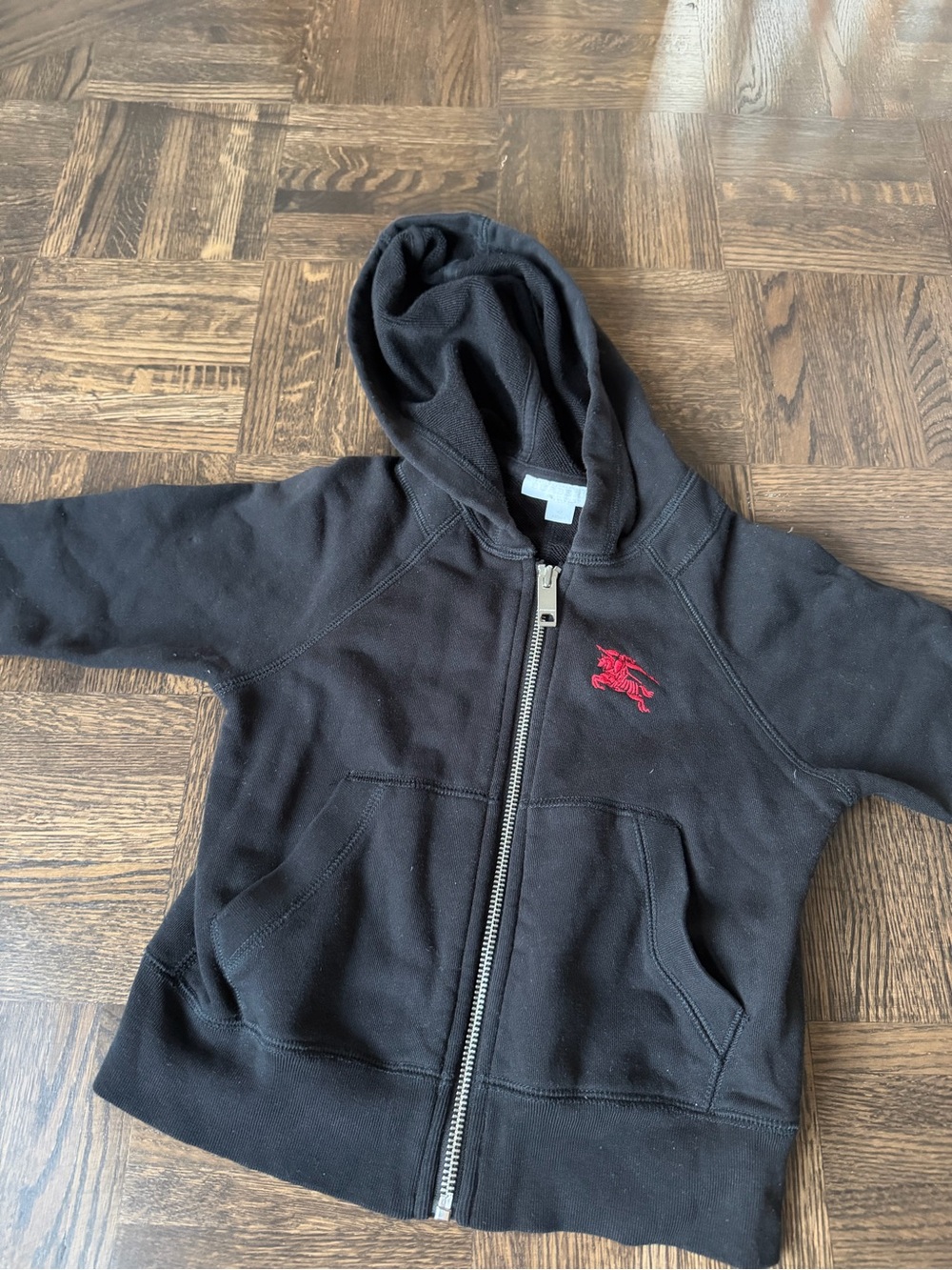Burberry Black Kids Zip Hoodie with Red Logo Pony